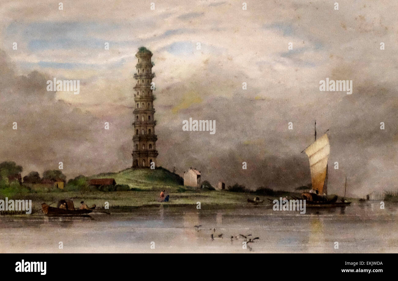 La pagode chinoise entre Canton et Whampoa, 19e siècle Chine Banque D'Images