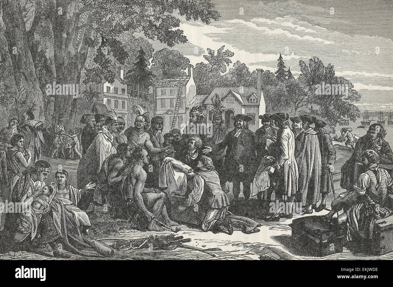 William Penn est traité avec les Indiens, vers 1680 Banque D'Images