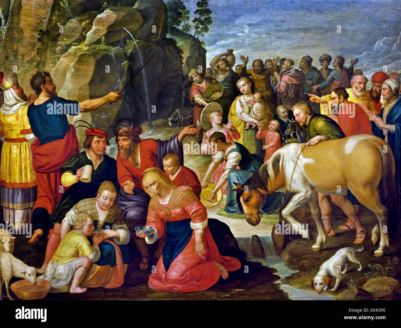 Moïse frappant le rocher par Adam van Noort (1561/62 - 1641), peintre flamand et l'un des enseignants de Peter Paul Rubens. Banque D'Images