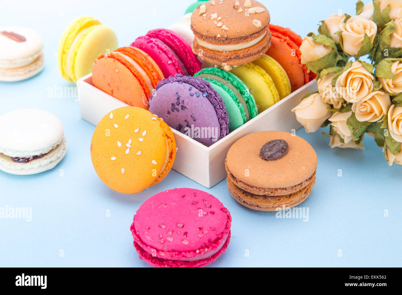 Colorful macarons français, close-up. Banque D'Images