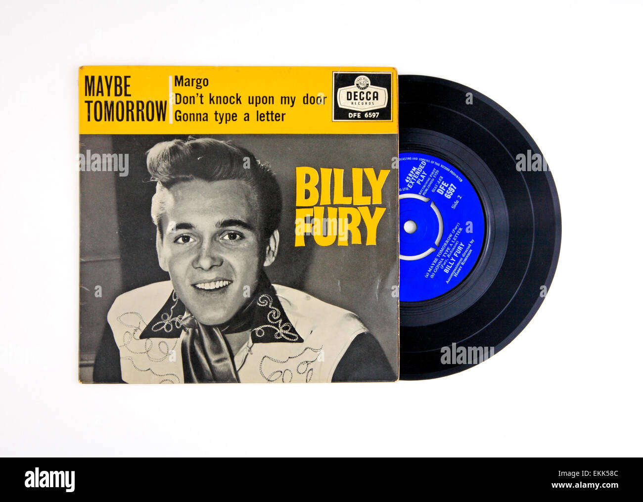 Extended Play vinyl record et couvrir par Billy Fury avec "peut-être demain". Banque D'Images