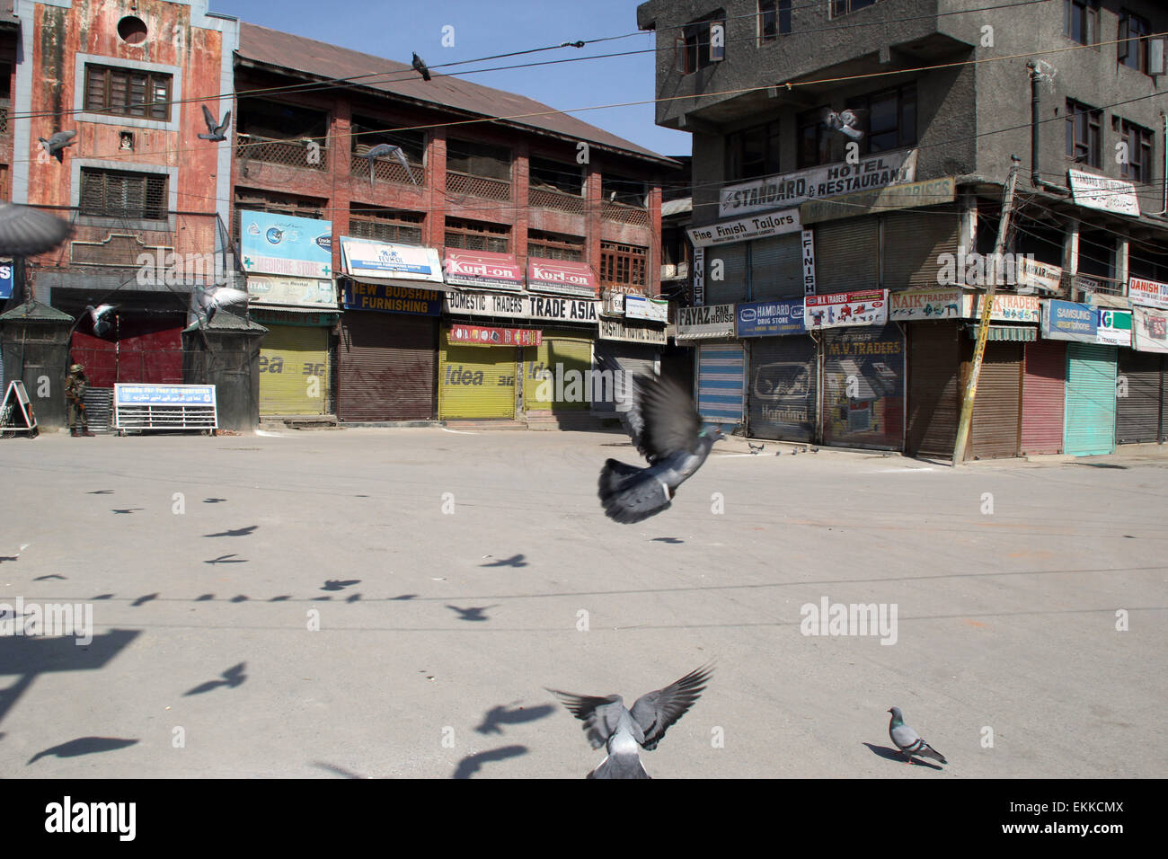 Srinagar, au Cachemire, en Inde. Apr 11, 2015. Srinagar, la capitale d'été du Cachemire indien le 11 avril, 2015.Un arrêt complet est observée à l'échelle vallée du Cachemire samedi contre le projet d'adoption par le gouvernement de canton séparé pour les pandits du Cachemire. Credit : NISARGMEDIA/Alamy Live News Banque D'Images