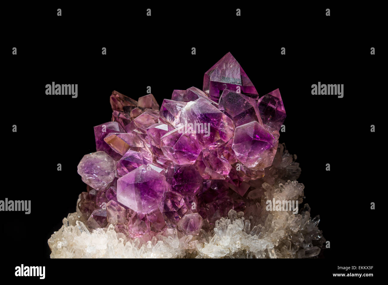Une grappe de cristaux d'Améthyste, une variété de Quartz, SiO2. Banque D'Images