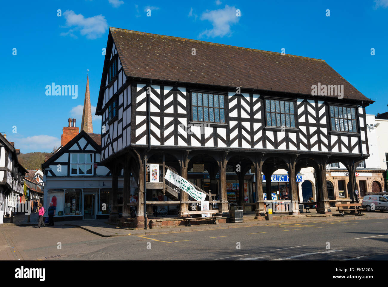 Le 17e siècle Ledbury Market House, Herefordshire, Angleterre. Banque D'Images