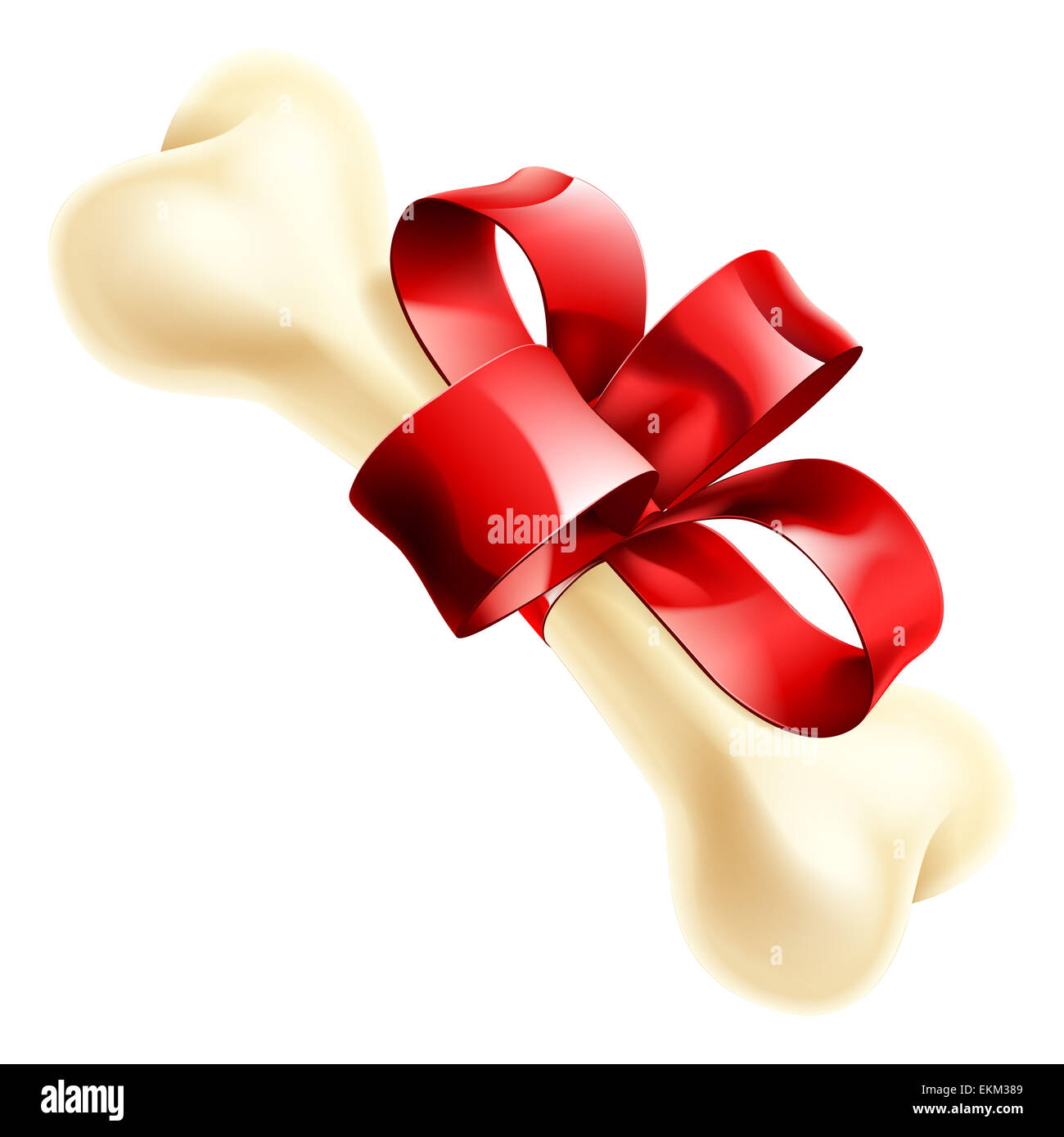 Une illustration d'un gros chiens os enveloppés dans un ruban et arc comme un anniversaire ou cadeau de Noël Banque D'Images