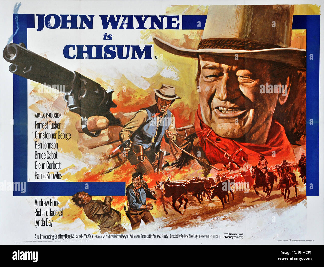 Un vieux film de l'affiche "Chisum" 1970 Warner Bros Technicolor Western film avec John Wayne Banque D'Images