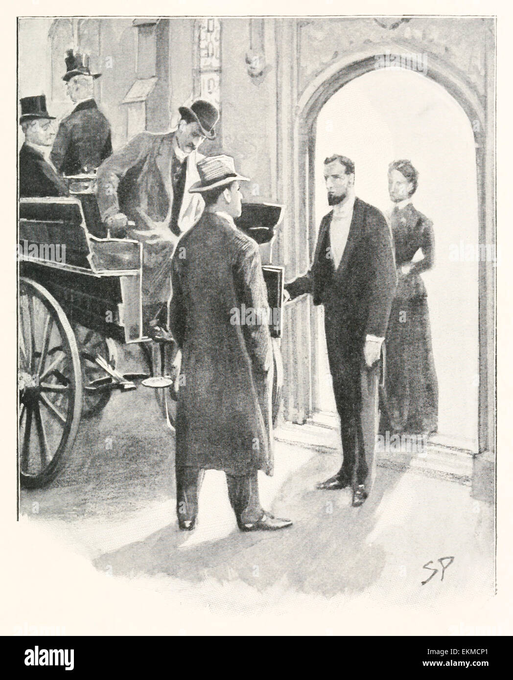 'Welcome, Sir Henry.' - à partir de 1902 première édition du roman "The Hound of the Baskervilles' par Arthur Conan Doyle (1859-1930) avec une illustration de Sidney Paget (1860-1908). Voir la description pour plus d'informations. Banque D'Images