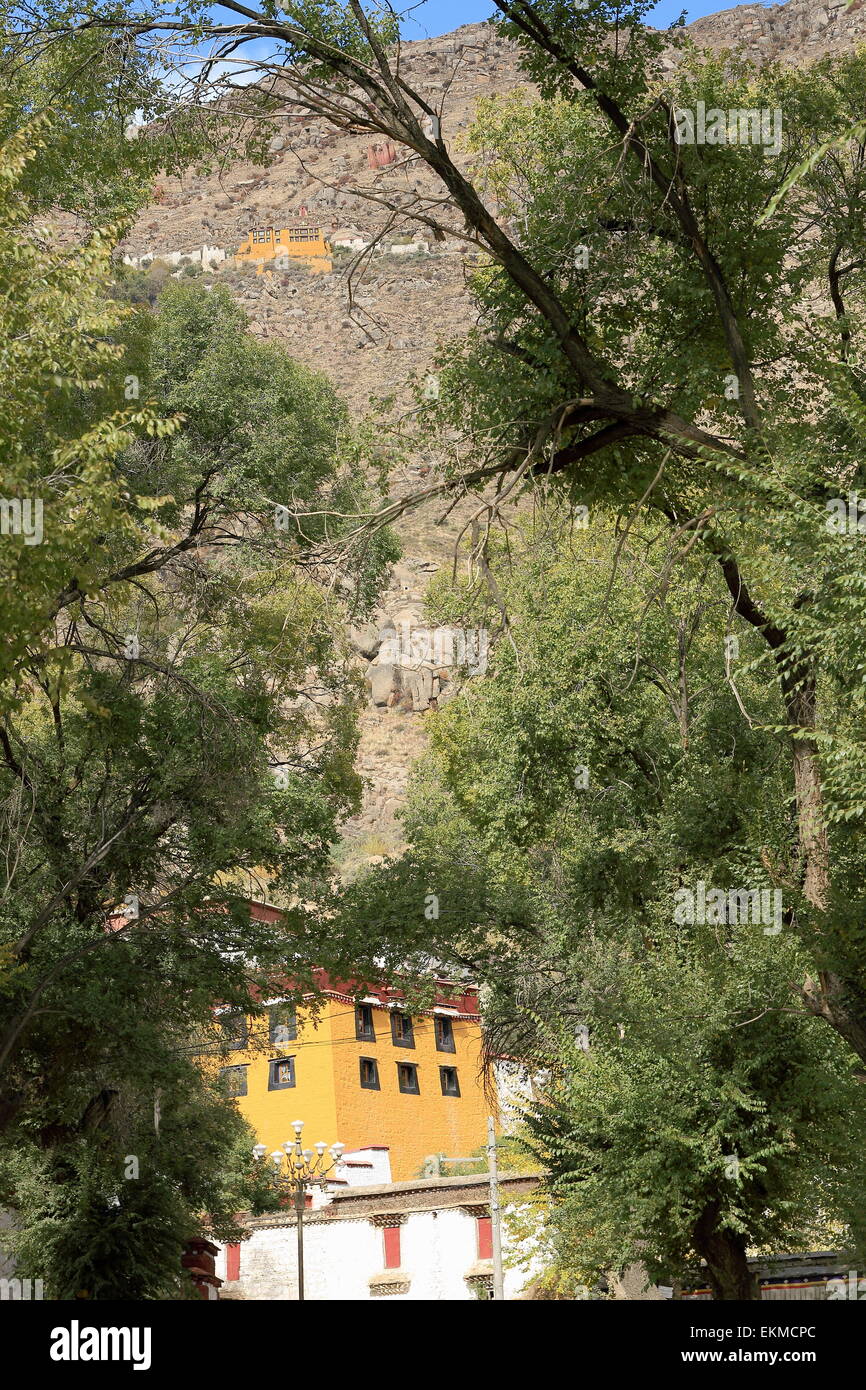 Les Sérums Utse hermitage-partie de l'AD.1419 Sera-Wild fondée bouddhiste Roses monast.de Gelugpa-Yellow Hat l'ordre. Lhasa-Tibet. Banque D'Images