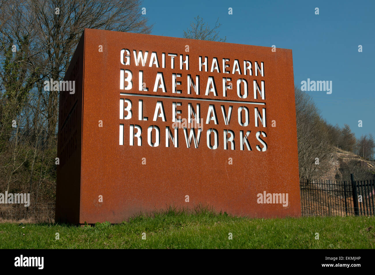 Blaenavon Ironworks signe, Torfaen, Pays de Galles, Royaume-Uni Banque D'Images
