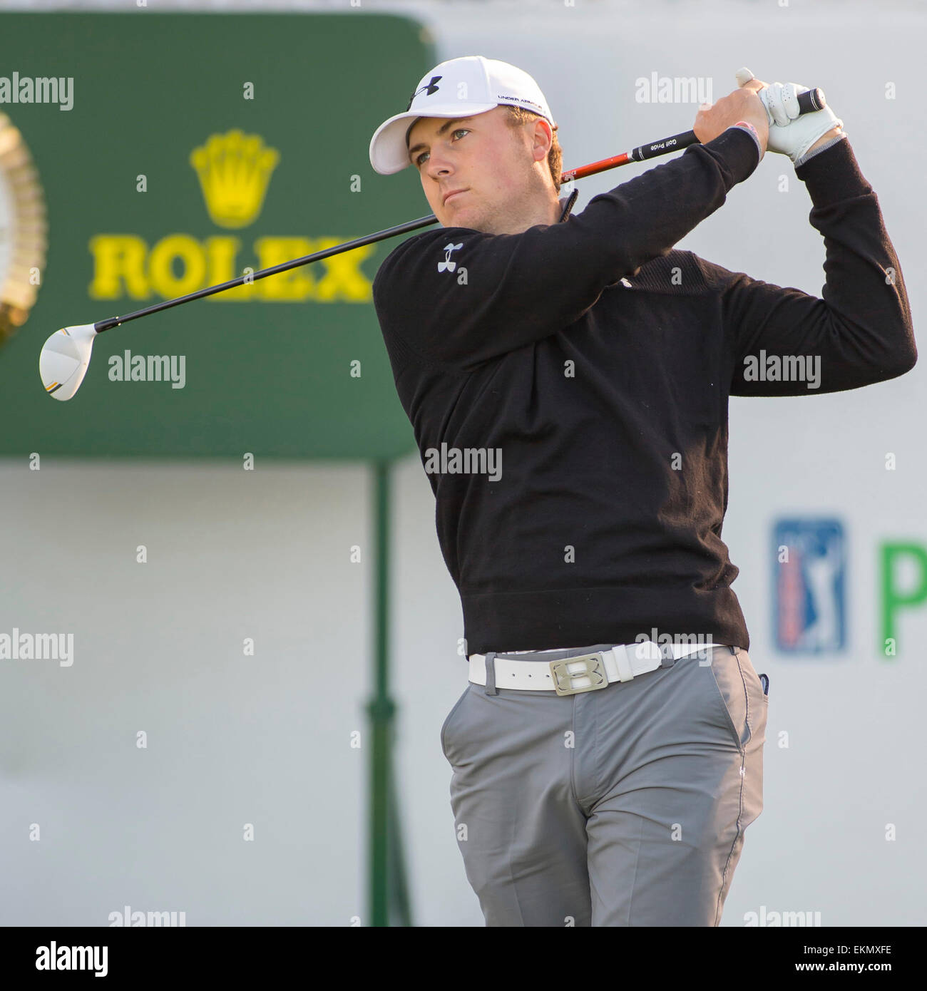 Lake Forest, Illinois, USA. 15e Août, 2013. Lake Forest, Illinois, États-Unis - Jordan Spieth tees au large du premier trou au cours de la quatrième série de la BMW Championship, éliminatoires de la Coupe FedEx tenue à la Conway Farms Golf Club à Lake Forest, Illinois. © csm/Alamy Live News Banque D'Images