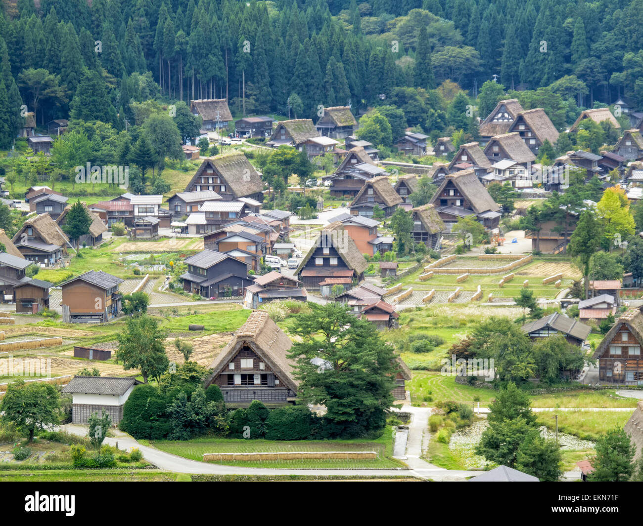 Village traditionnel de style Gassho zukuri maisons de la Gokayama / Shirakawa-go Site du patrimoine mondial de l'UNESCO, le Japon ; old style Japonais rural village Banque D'Images