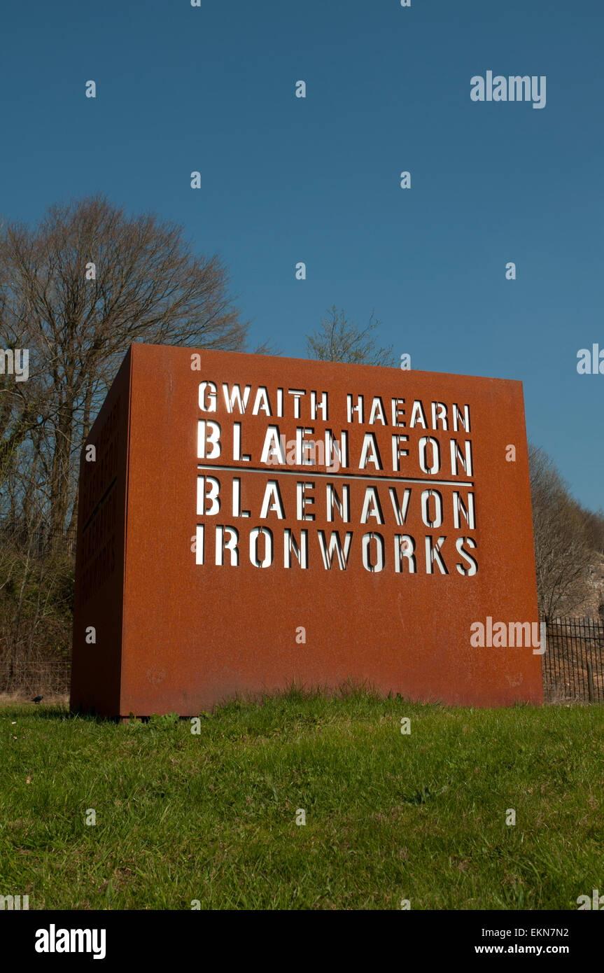 Blaenavon Ironworks signe, Torfaen, Pays de Galles, Royaume-Uni Banque D'Images