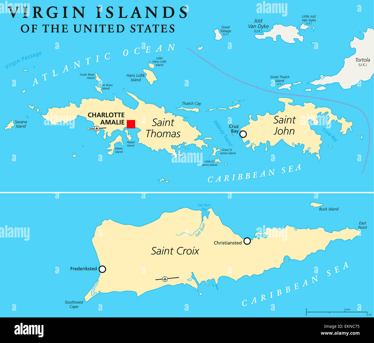 Îles Vierges Américaines Carte Politique Banque D'Images