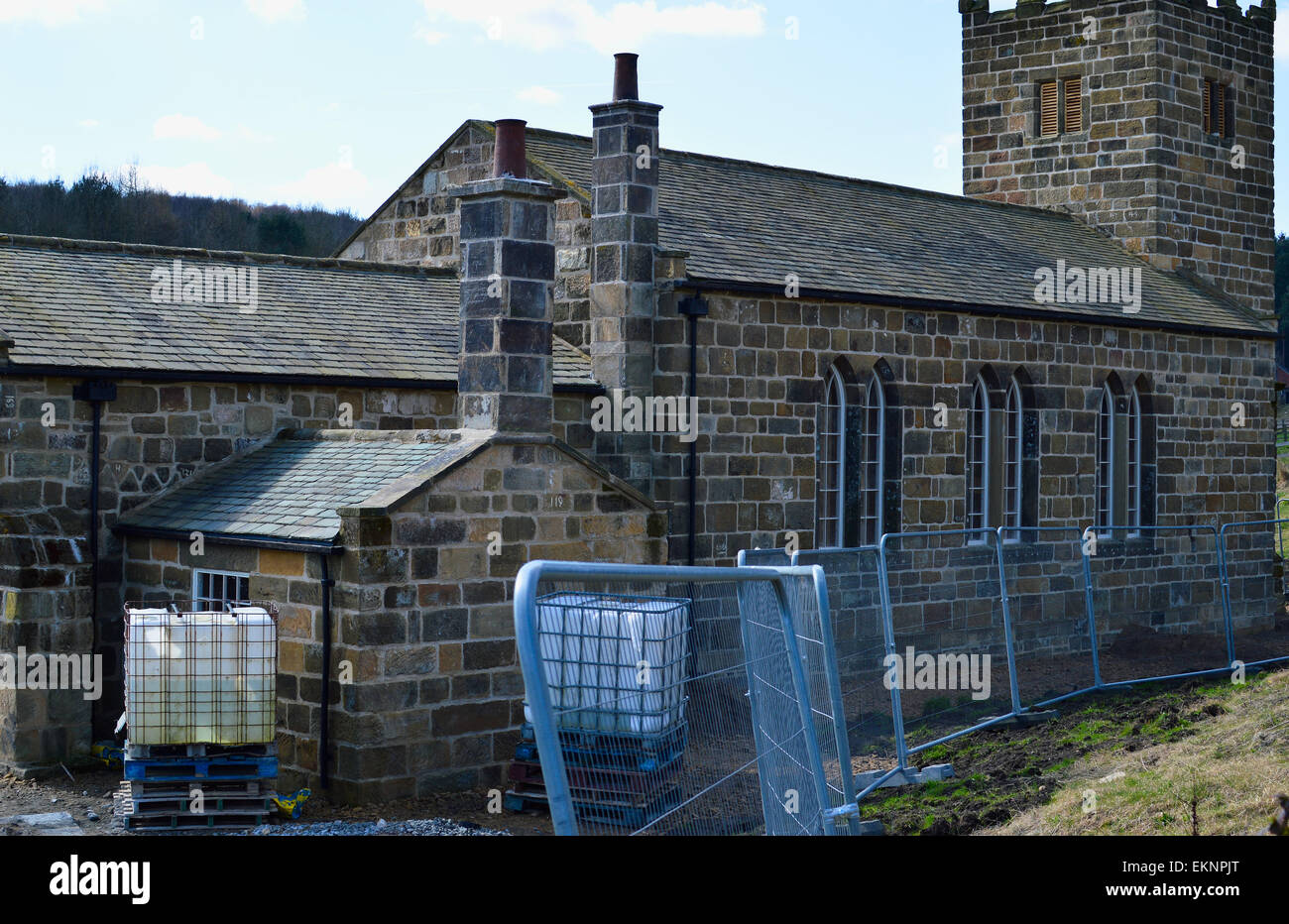 La construction presque terminée sur l'église St Helens reconstruit, Eston. Maintenant reconstruit à Beamish Museum. Banque D'Images