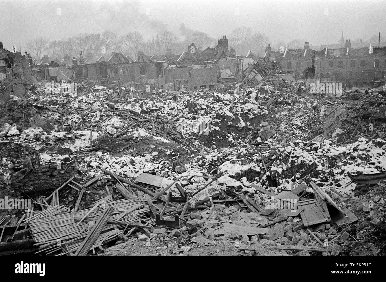 V2 Rocket incident à Tewkesbury, Sept Soeurs. 60 maisons détruites, 900 personnes sans abri. 20 janvier 1945. Banque D'Images