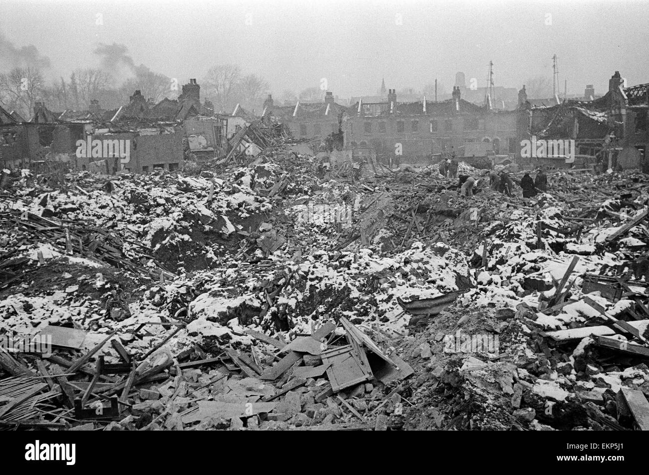 V2 Rocket incident à Tewkesbury, Sept Soeurs. 60 maisons détruites, 900 personnes sans abri. 20 janvier 1945. Banque D'Images