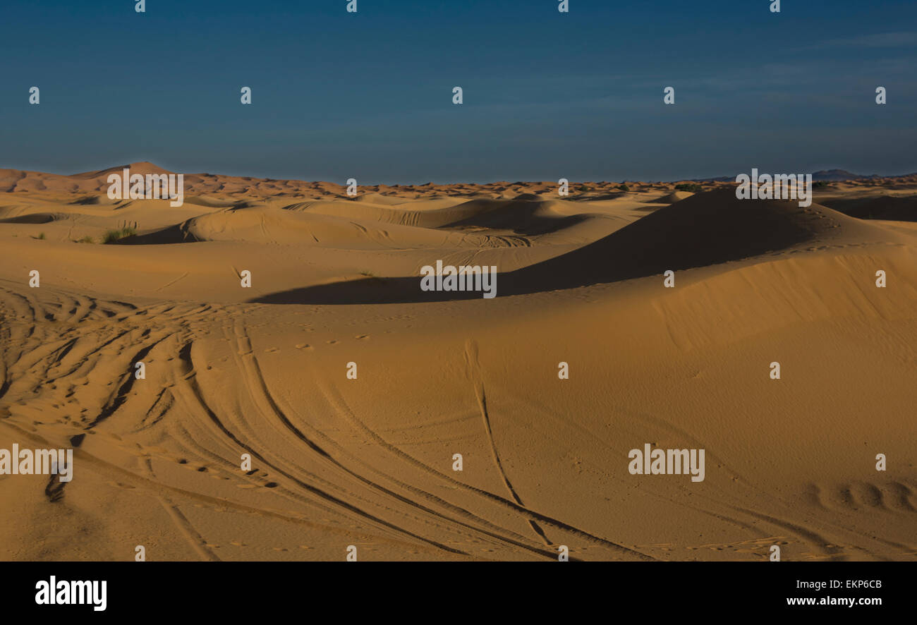 Erg Chebbi est l'un des deux ergs sahariens du Maroc - grandes dunes formées par le vent - sable. L'autre est Erg Chigaga près de M'hamid Banque D'Images