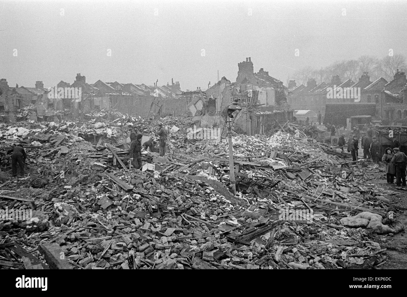 V2 Rocket incident à Tewkesbury, Sept Soeurs. 60 maisons détruites, 900 personnes sans abri. 20 janvier 1945. Banque D'Images