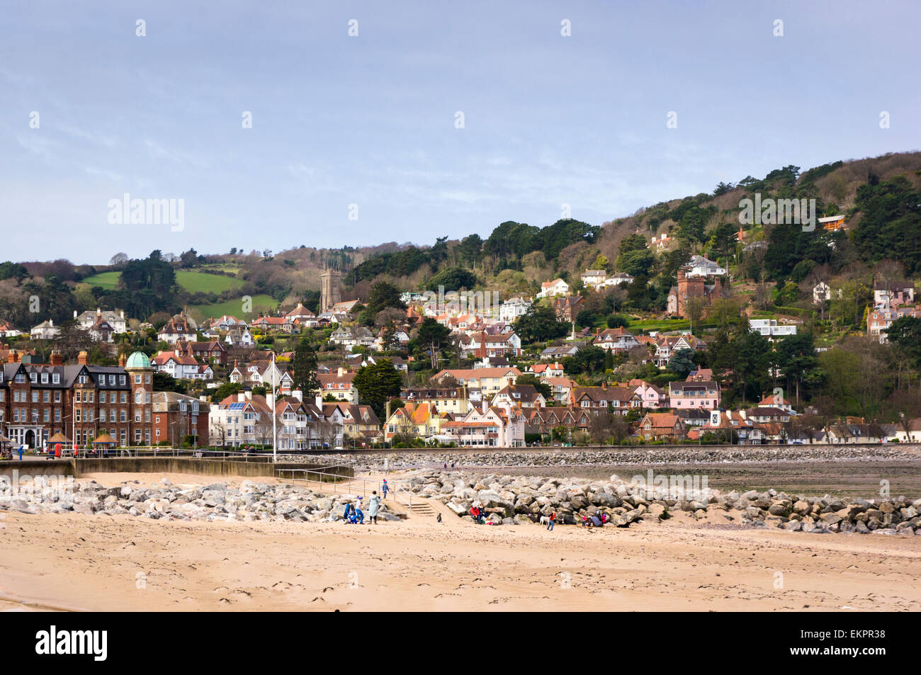 Plage de Minehead et ville, côte du Somerset, Royaume-Uni Banque D'Images