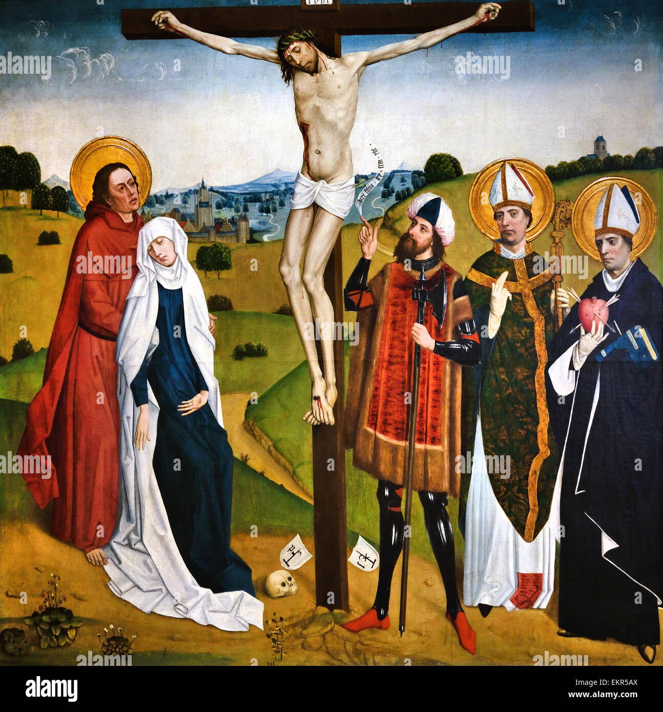 Maître de la légende de saint George le Christ sur la croix entre les Saints c. 1490 Allemand Allemagne Banque D'Images