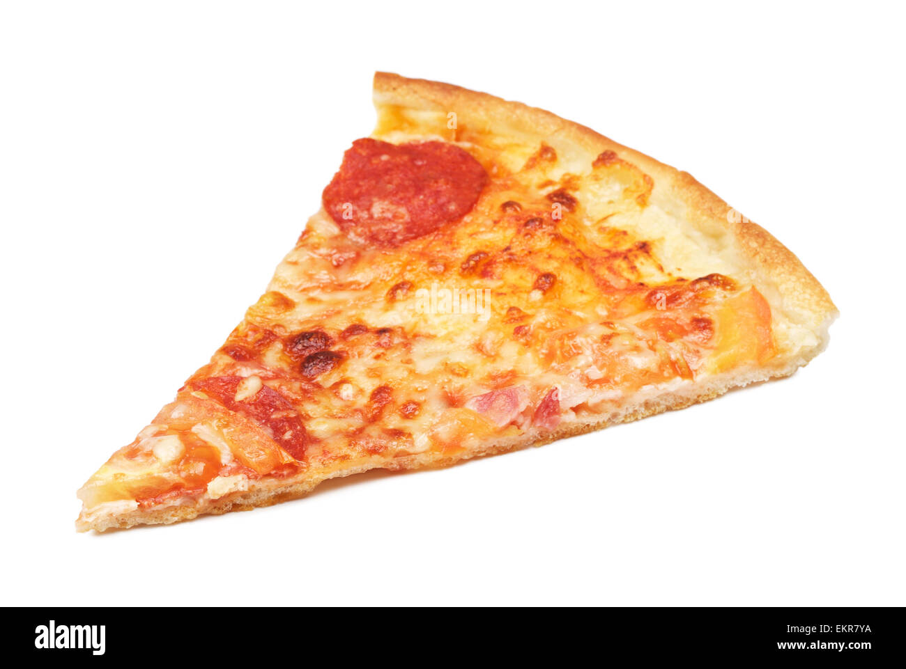 Tranche de délicieuses pizzas italiennes, isolated on white Banque D'Images