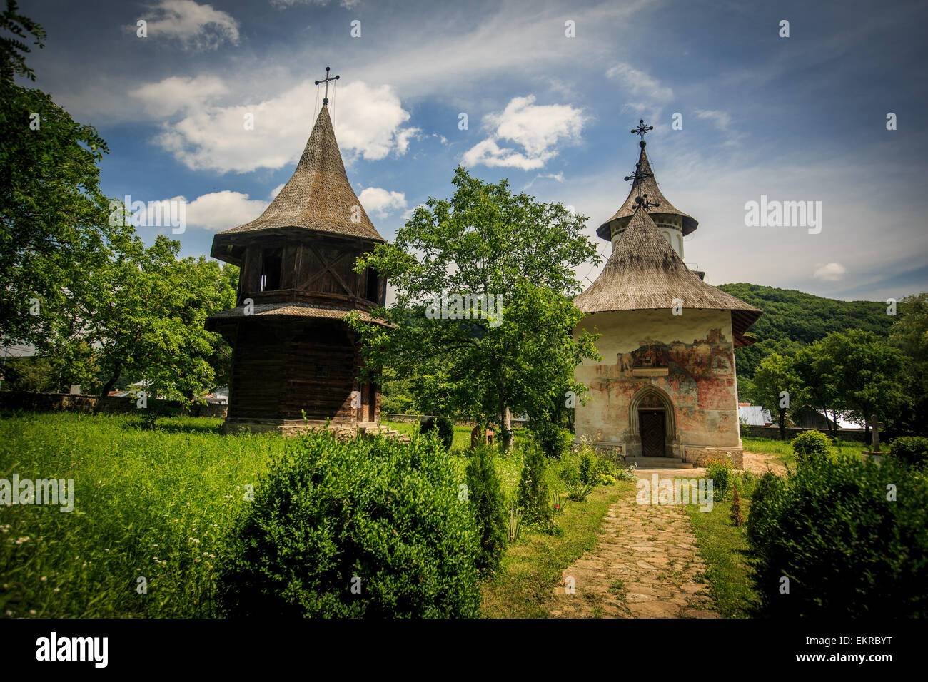 Monastère de Patrauti - un des nombreux monastères peints de Bucovine, Roumanie Banque D'Images