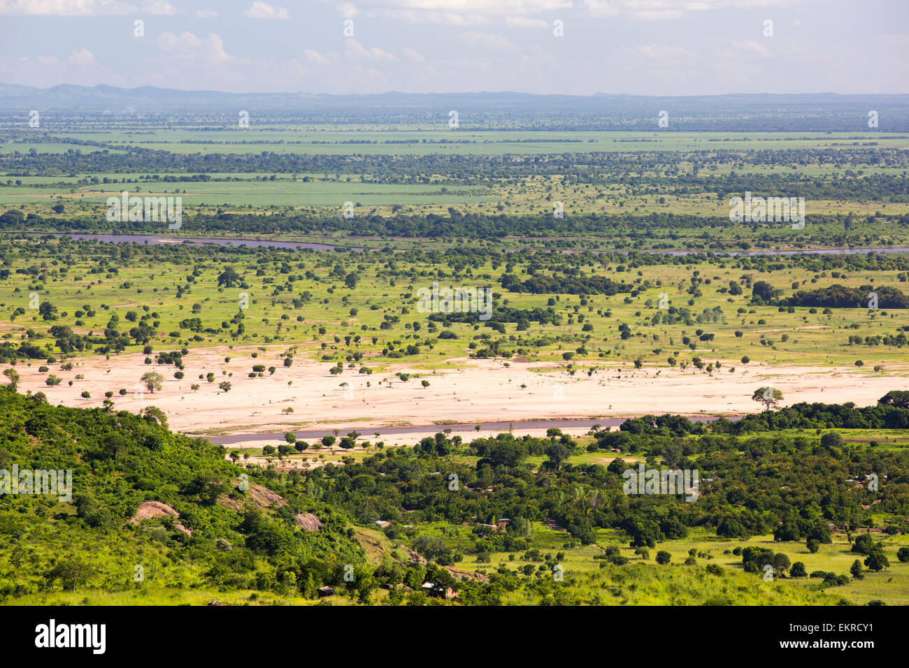 A la mi-janvier 2015, une période de trois jours de pluies excessives portées les inondations sans précédent au petit pays pauvre d'Afrique du Malawi. Il déplacé près de 250 000 personnes, a dévasté 64 000 hectares de terres, et tué plusieurs centaines de personnes. Cette photo montre une inondation sur la Shire River près de Chikwawa Banque D'Images