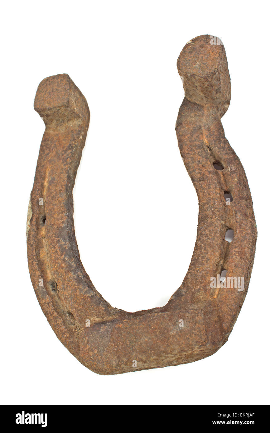 Old rusty horseshoe isolated on white Banque D'Images