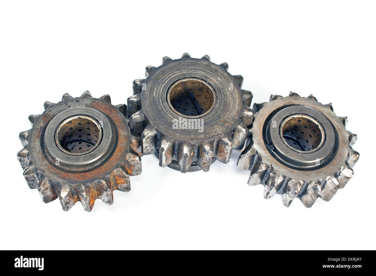 Old metal cogs isolated on white Banque D'Images