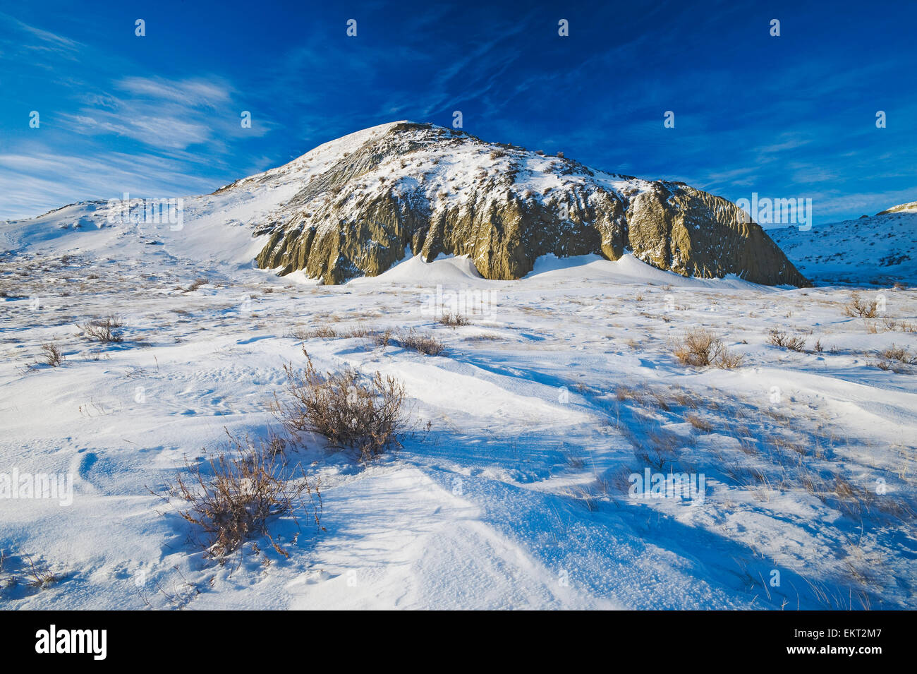 La neige couvrant les Big Muddy Badlands ; Saskatchewan, Canada Banque D'Images