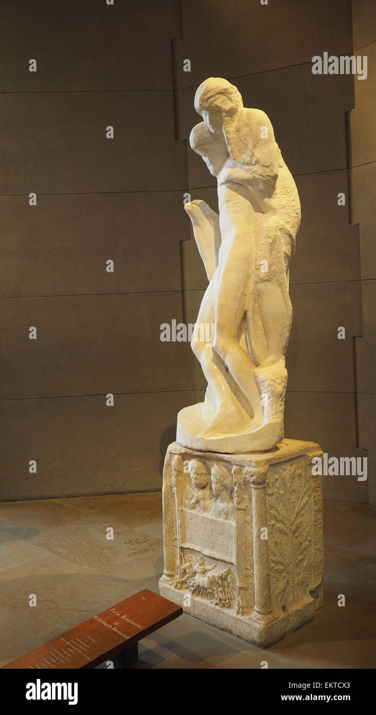 La Pietà Rondanini statue par Michelangelo Buonarroti sculpteur, Musée d'Art Ancien, le château des Sforza, Milan, Lombardie, Italie Banque D'Images