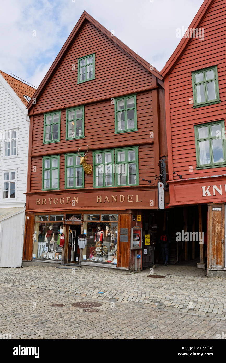 Le fameux Bryggen Hanseatic / Allemand Warf, Bryggen à Bergen, Norvège. Banque D'Images