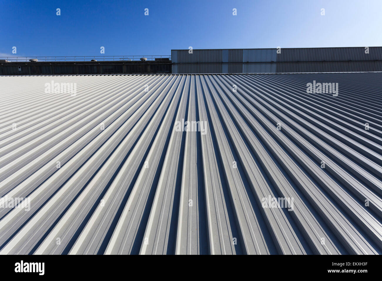 Toiture à joint debout avec des blocs d'arrêt de chute et de sécurité sur le fil Banque D'Images