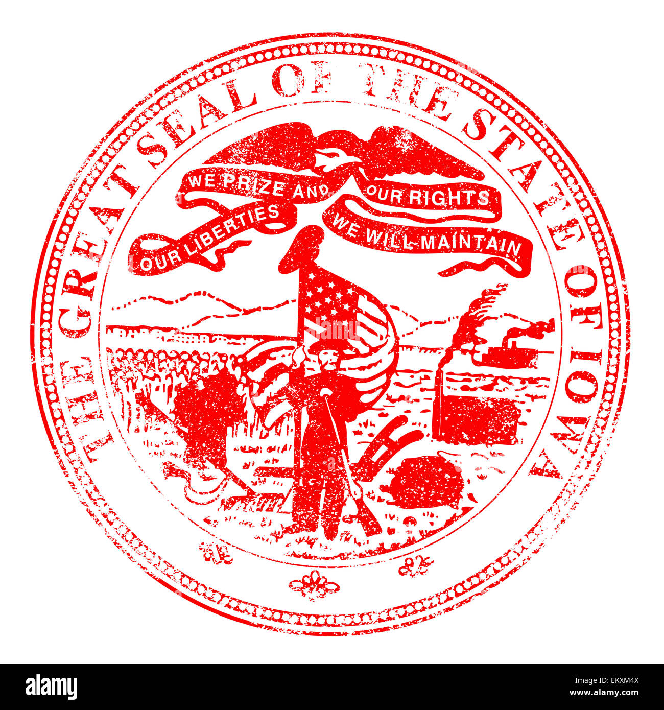 L'état de l'Iowa Joint tampon de caoutchouc sur un fond blanc Banque D'Images