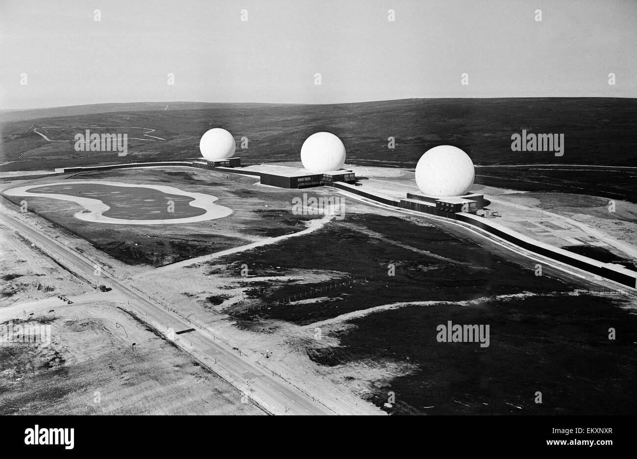 Royal Air Force Station Fylingdales sur Snod Hill dans le North York Moors, Angleterre. Une station radar et une partie de l'United States-missiles balistiques contrôlé d'alerte rapide (BMEWS) 1963 Banque D'Images