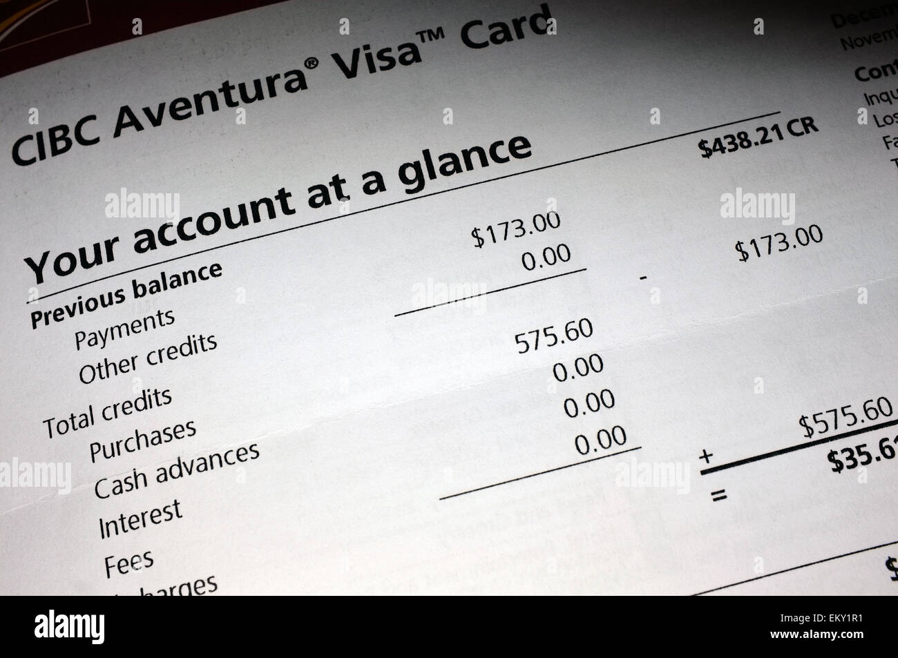 Un compte bancaire relevé papier. Banque D'Images