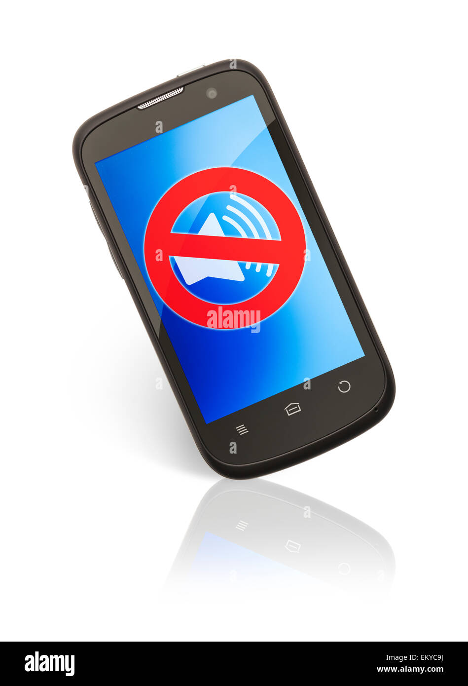 Smart Phone avec symbole muet isolé sur fond blanc. Banque D'Images
