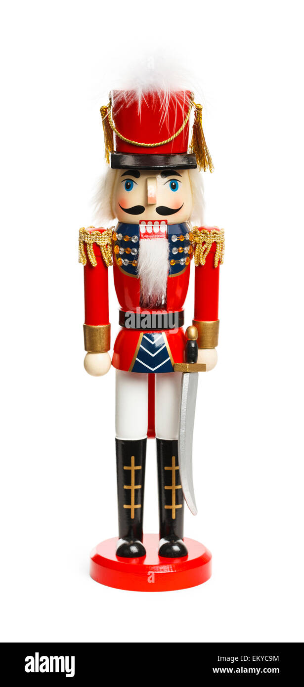 Soldat Nut Cracker de Noël isolé sur fond blanc. Banque D'Images