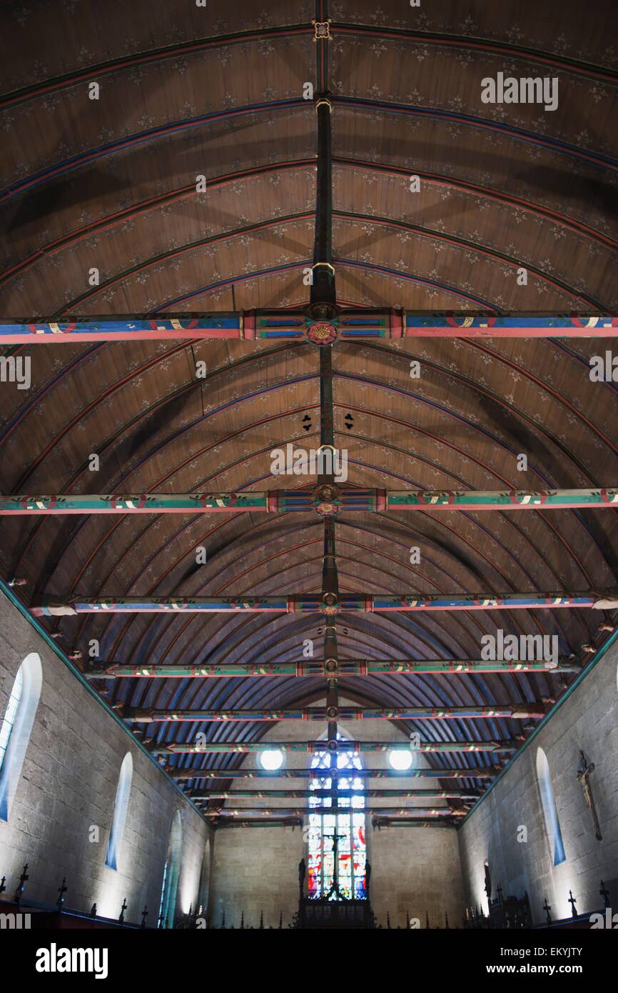 Prix de la Poor, avec un plafond peint montrant un bateau à l'envers dans la yole Hospices de Beaune, Beaune, Côte d'or, France Banque D'Images