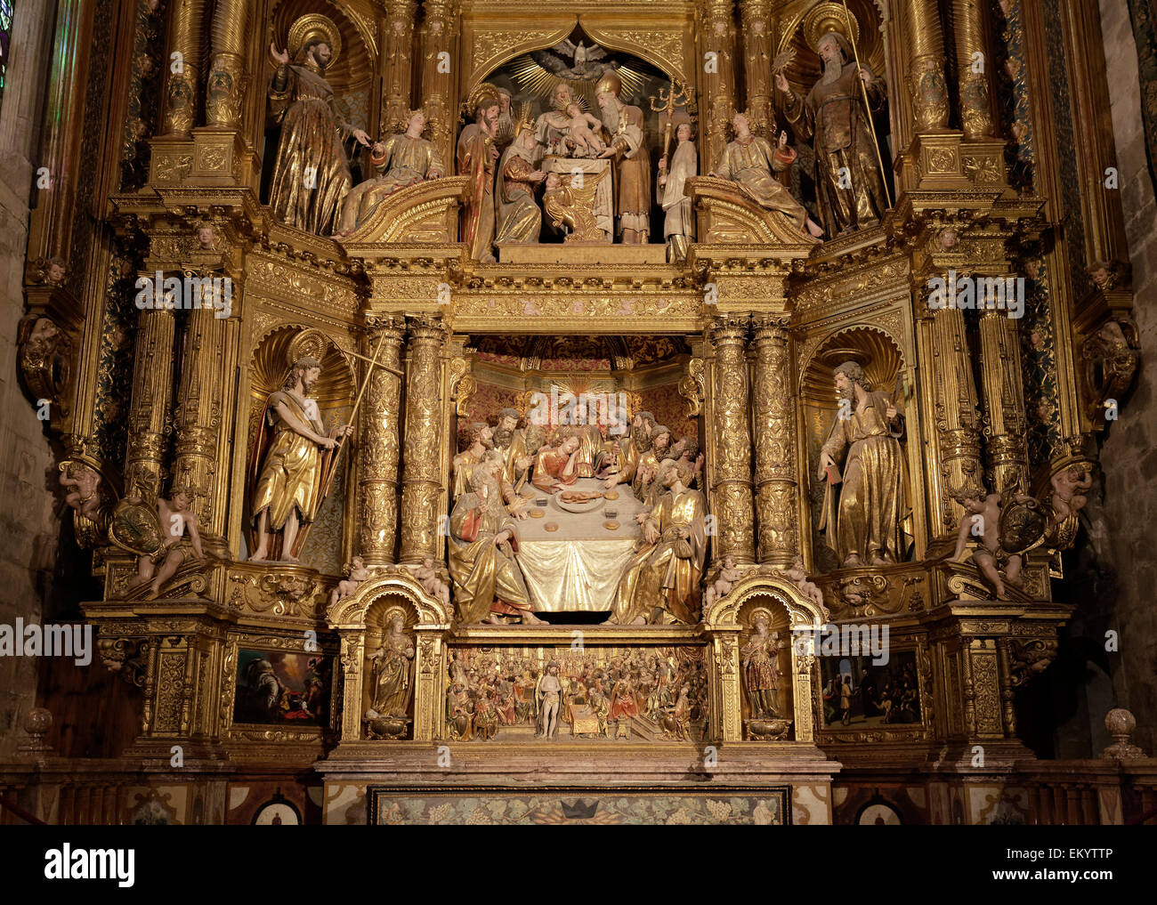 Autel baroque avec dernier repas Côté scène, chapelle, la cathédrale La Seu, Palma de Majorque, Majorque, Îles Baléares, Espagne Banque D'Images