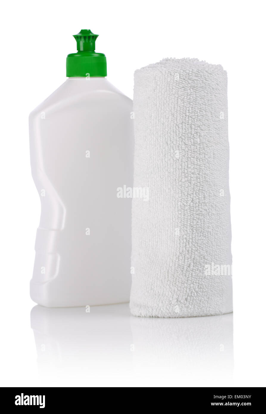 Petite bouteille et serviette de coton Banque D'Images