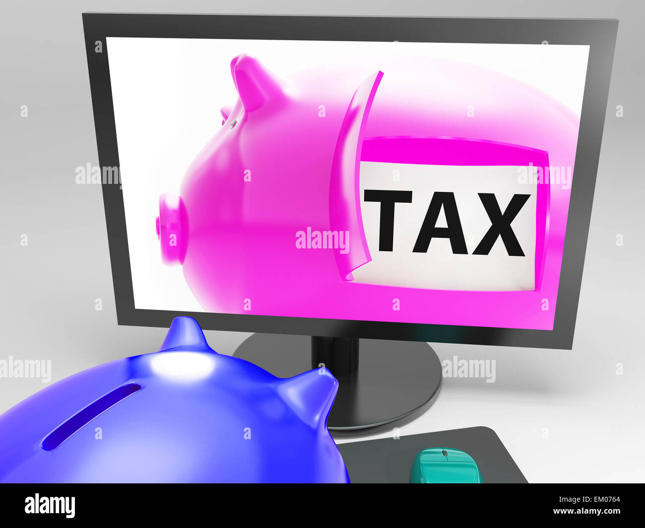 La taxe à l'échéance du paiement d'imposition montre Piggy Banque D'Images