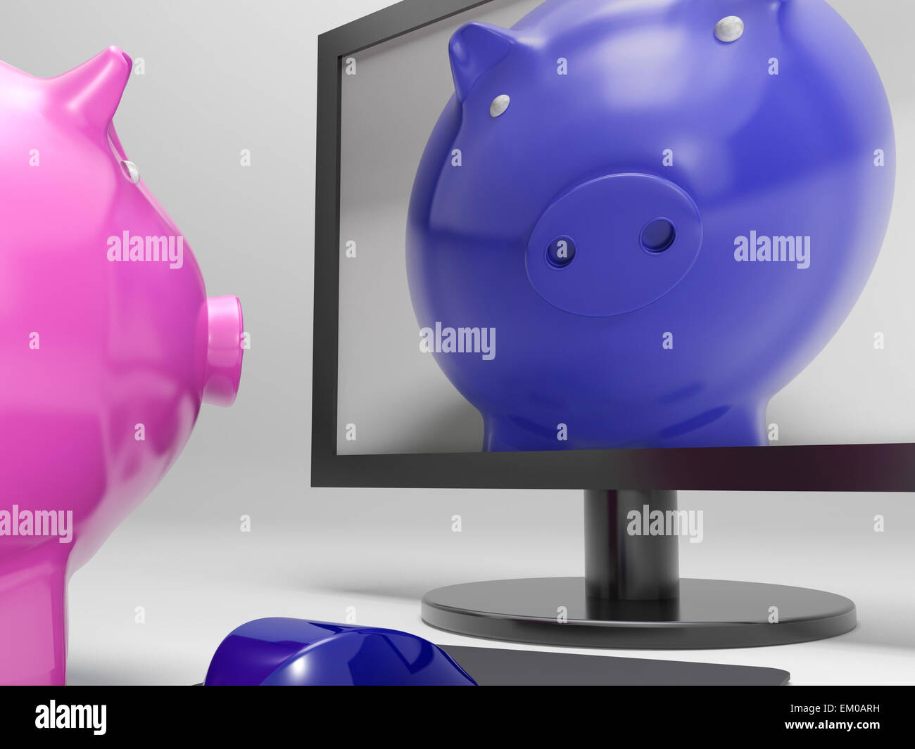 Piggy sur écran montre d'épargne bancaire en ligne Banque D'Images