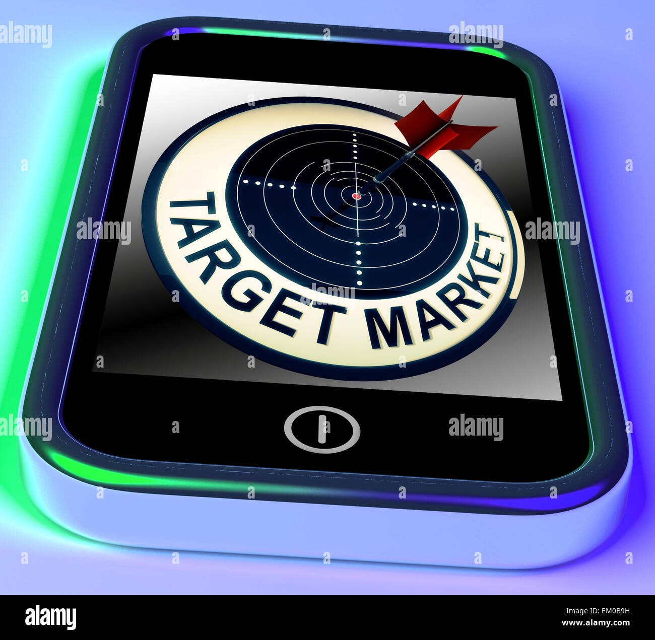 Marché cible sur smartphone affiche les clients ciblés Banque D'Images