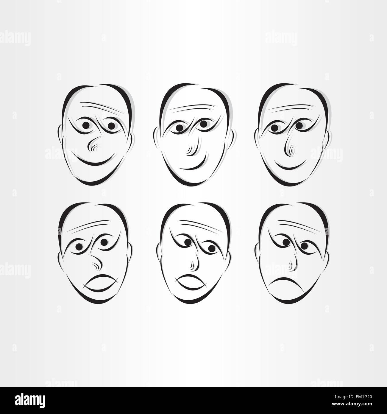 Visages des hommes symboles émotions abstract design elements Illustration de Vecteur