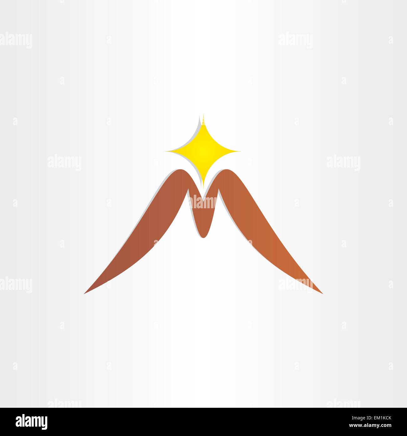 Lettre m montagne soleil symbole icône fond climber brun jaune pleine Illustration de Vecteur