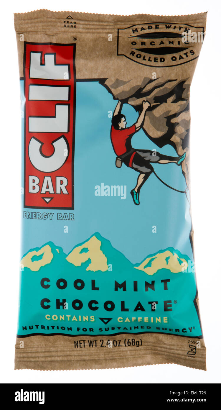 Clif Bar's cool mint barre énergétique saveur Chocolat contient de la caféine Banque D'Images