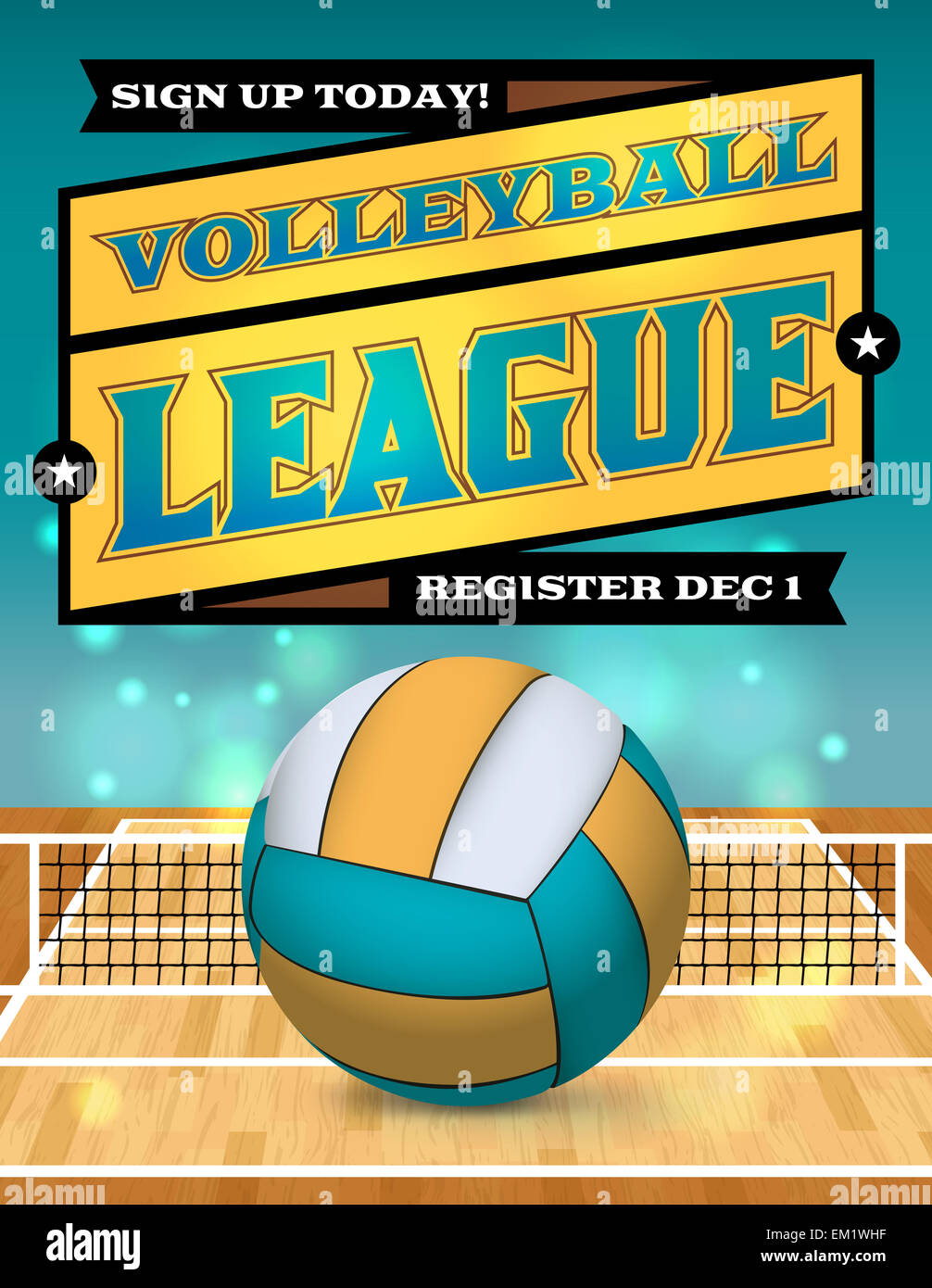 Une illustration pour une ligue de volley-ball de flyer ou d'affiche. Banque D'Images