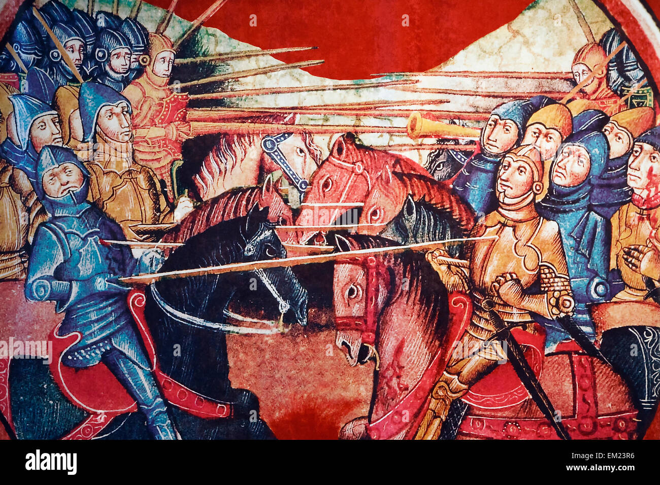 Tableau Sur Toile "Bataille De Chevaliers Médiévale" - Format 50x70 Cm - Neuf