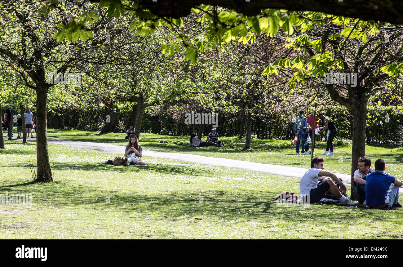 Les gens assis dans Regents Park Londres UK Banque D'Images